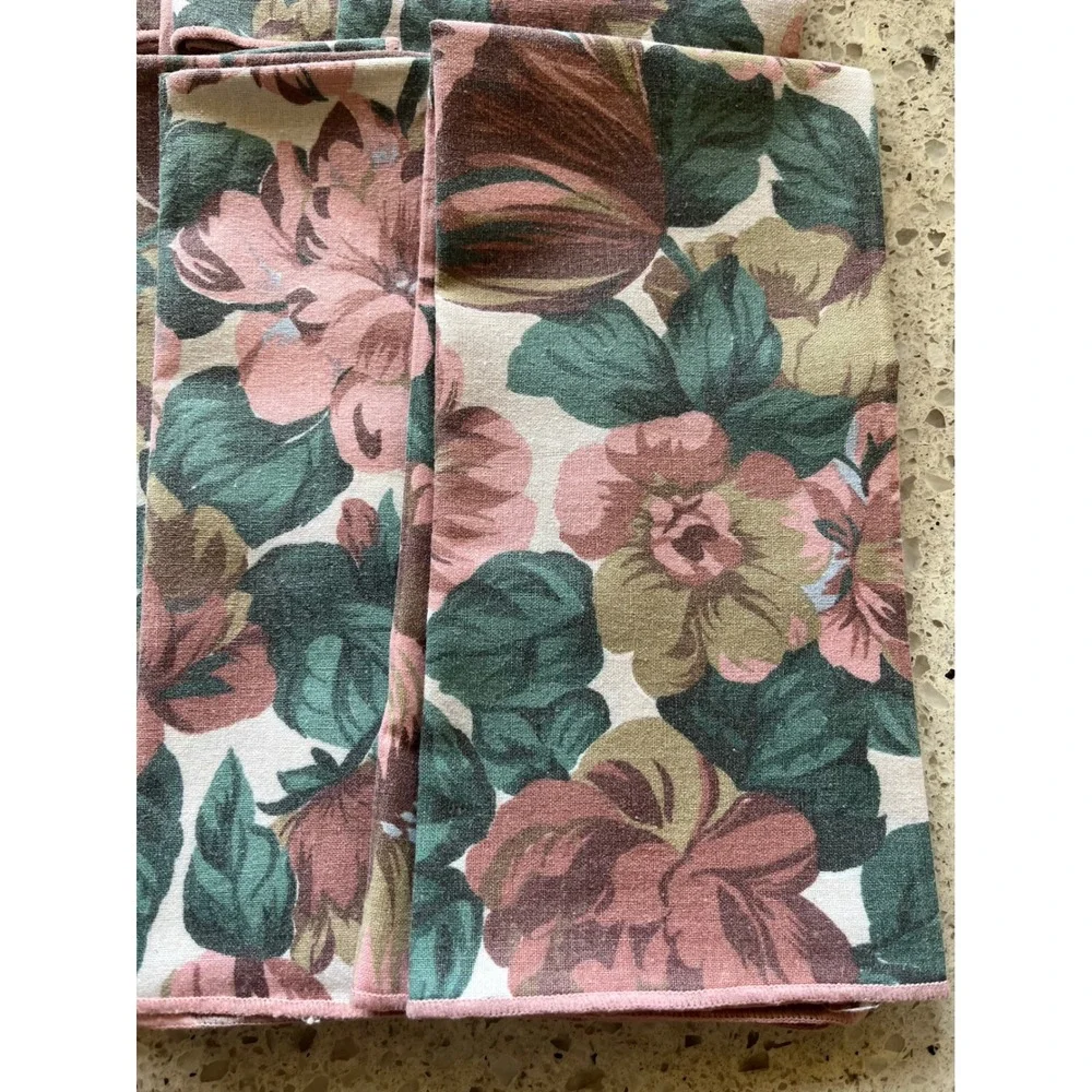 Vintage Floral Cloth Napkins Set of 10 Pink Green Rose Botanical Cottagecore